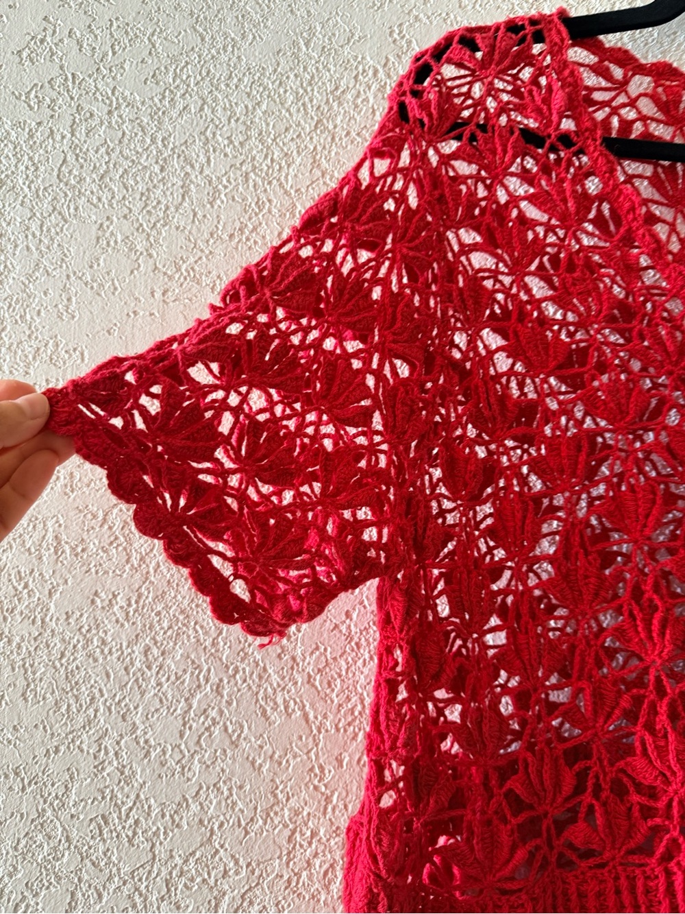 JESSICA LONDON Crochet Knit Button Up Red Shurg Cover Up Cardigan Sz 22/24 - Picture 3 of 10
